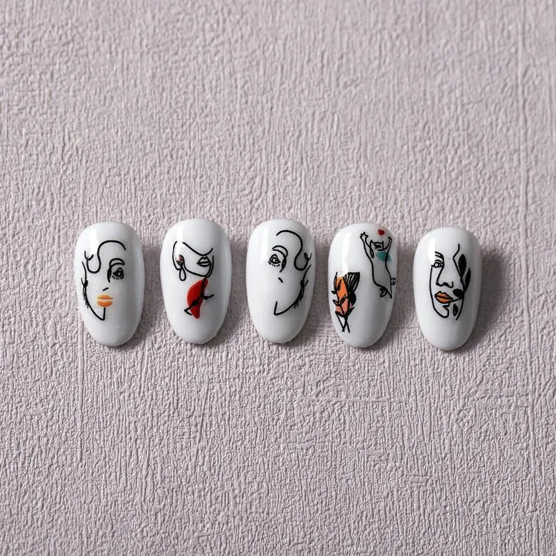 Sketch Face Line Nail Art Stickers Abstract Lines Adhesive Sticker Decals TS2671