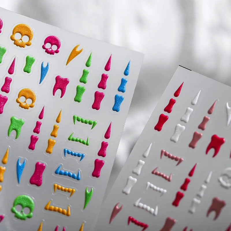 Skull Nail Art Stickers Adhesive Slider Skull Teeth Sticker Decals For Halloween TS1973
