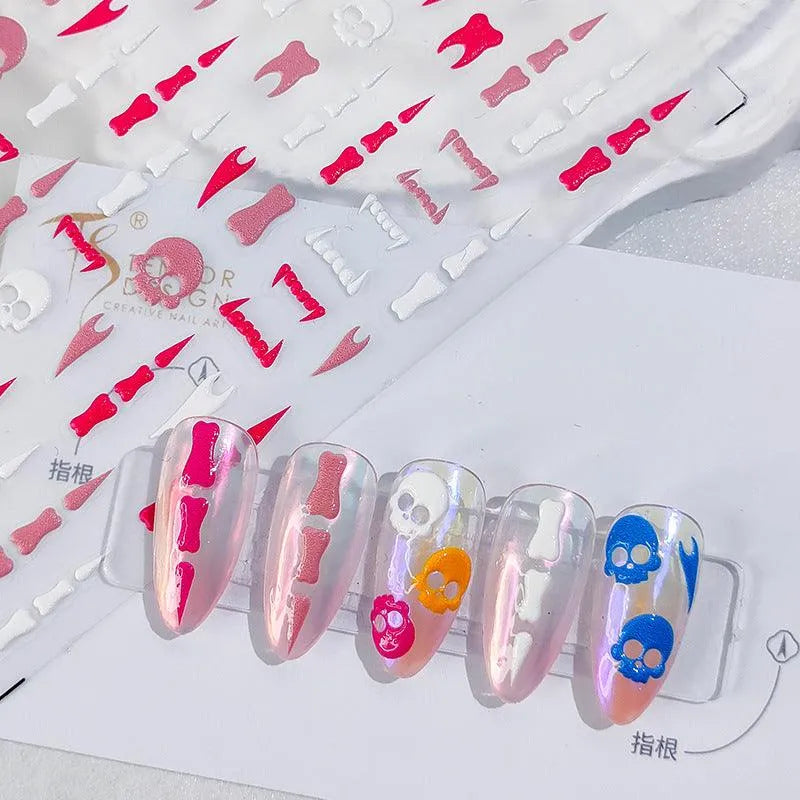 Skull Nail Art Stickers Adhesive Slider Skull Teeth Sticker Decals For Halloween TS1973