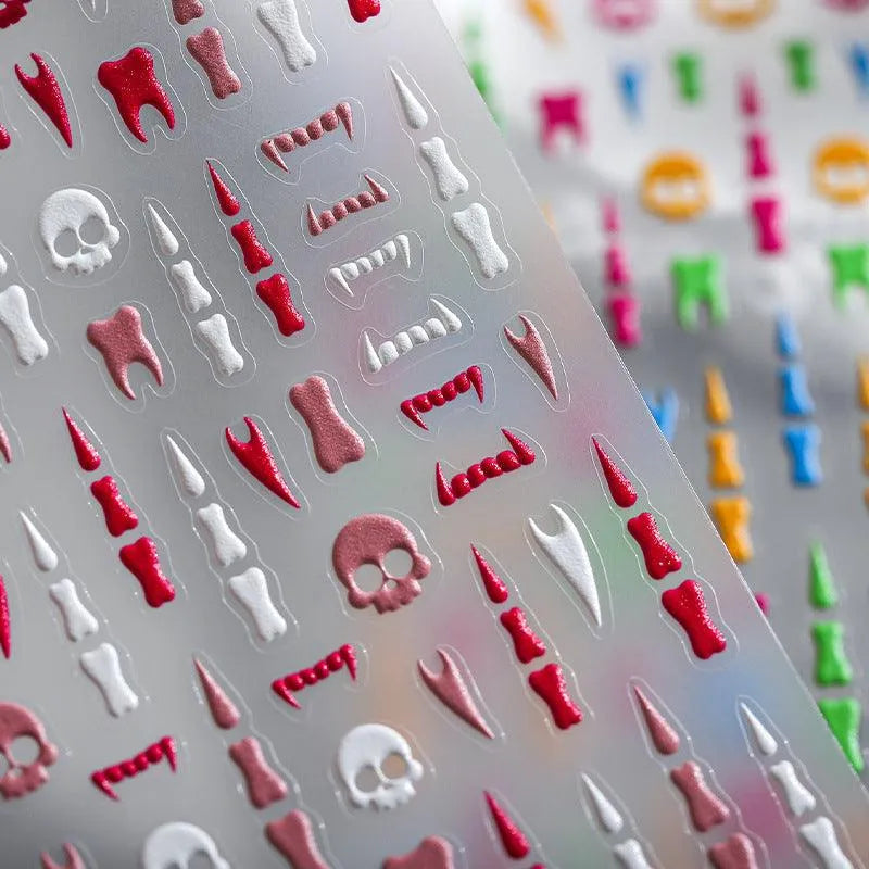 Skull Nail Art Stickers Adhesive Slider Skull Teeth Sticker Decals For Halloween TS1973