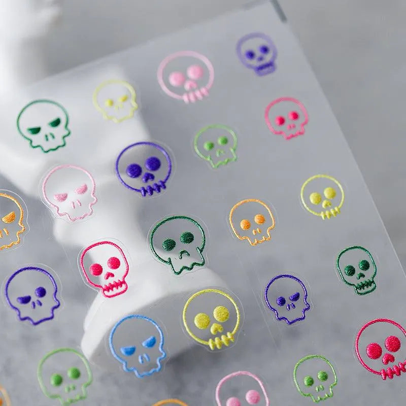 Skull Nail Art Stickers Skeleton Design Adhesive Sticker Decals For Halloween TS835