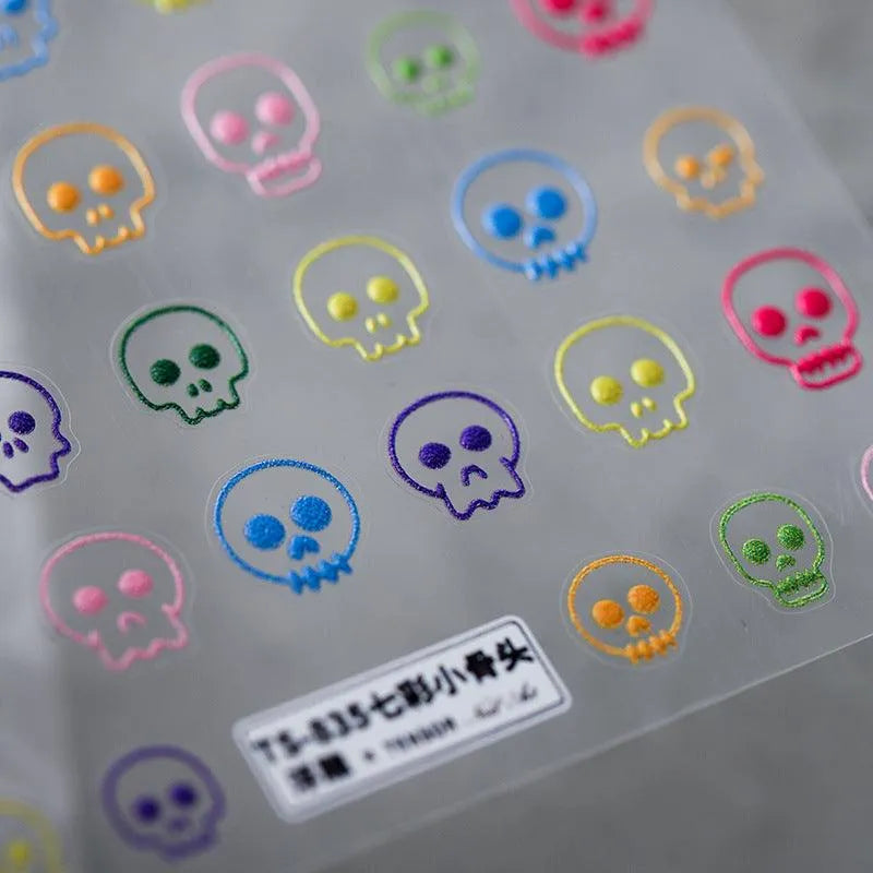 Skull Nail Art Stickers Skeleton Design Adhesive Sticker Decals For Halloween TS835