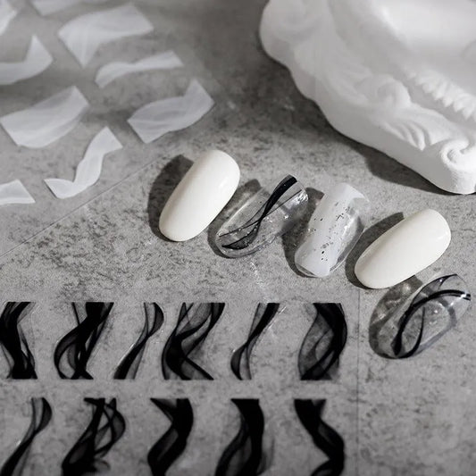 Smoke Shape Nail Art Stickers Black White Ribbon Adhesive Sticker Decals TS1662