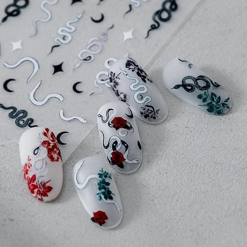 Snake Nail Art Stickers Adhesive Snake Flower 3D Sticker Decals TS1012