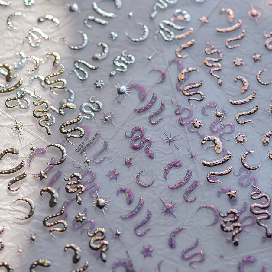 Snake Nail Art Stickers Metal Colors Adhesive Embossed Star Moon Sticker Decals to4273