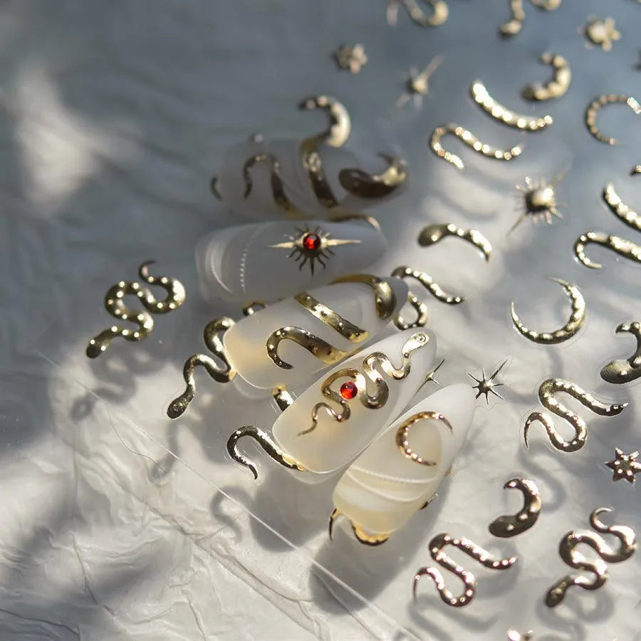 Snake Nail Art Stickers Metal Colors Adhesive Embossed Star Moon Sticker Decals to4273