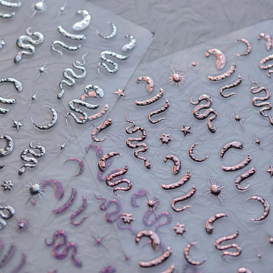 Snake Nail Art Stickers Metal Colors Adhesive Embossed Star Moon Sticker Decals to4273