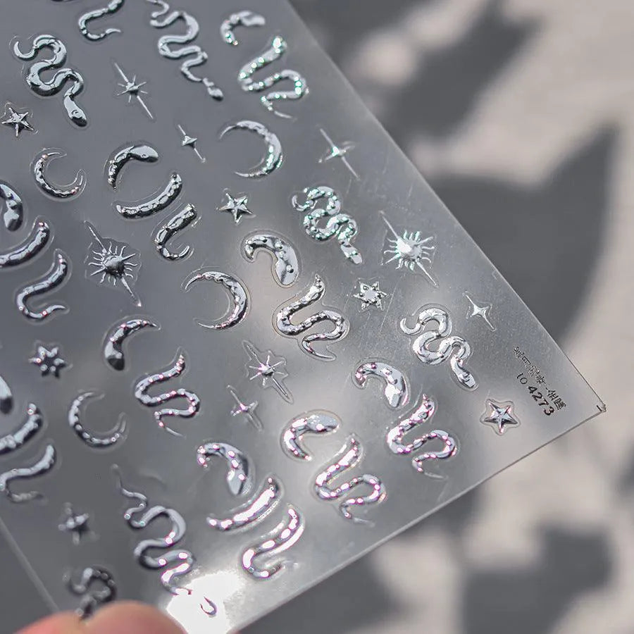 Snake Nail Art Stickers Metal Colors Adhesive Embossed Star Moon Sticker Decals to4273