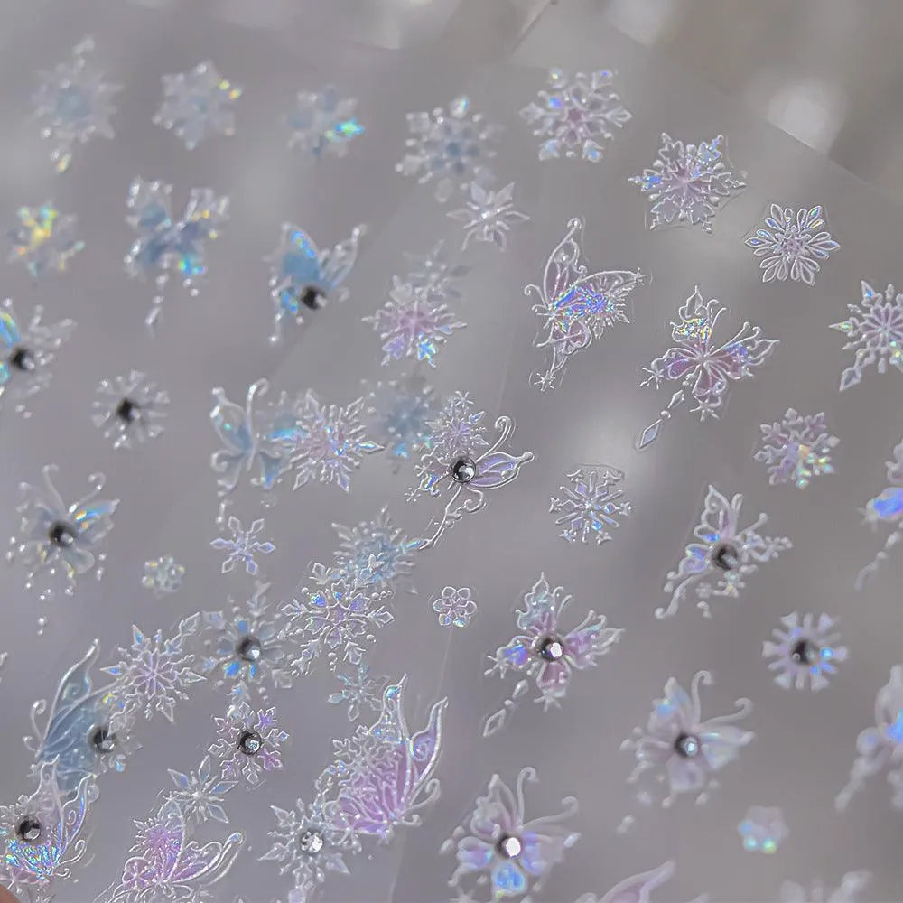 Snowflake Butterfly Nail Art Stickers Adhesive Embossed Sticker Decals to4472