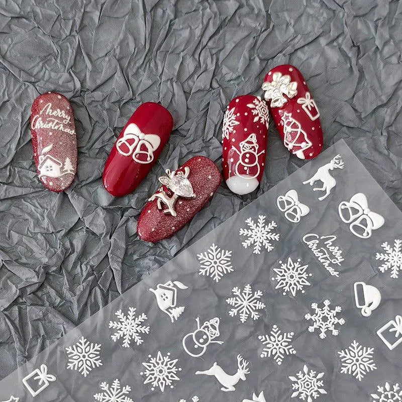 Snowflake Nail Art Stickers Christmas Snowflake Adhesive Embossed Sticker Decals TS2005
