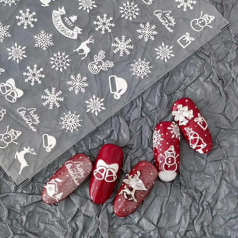 Snowflake Nail Art Stickers Christmas Snowflake Adhesive Embossed Sticker Decals TS2005