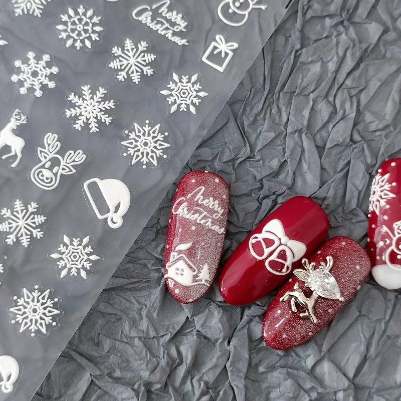 Snowflake Nail Art Stickers Christmas Snowflake Adhesive Embossed Sticker Decals TS2005