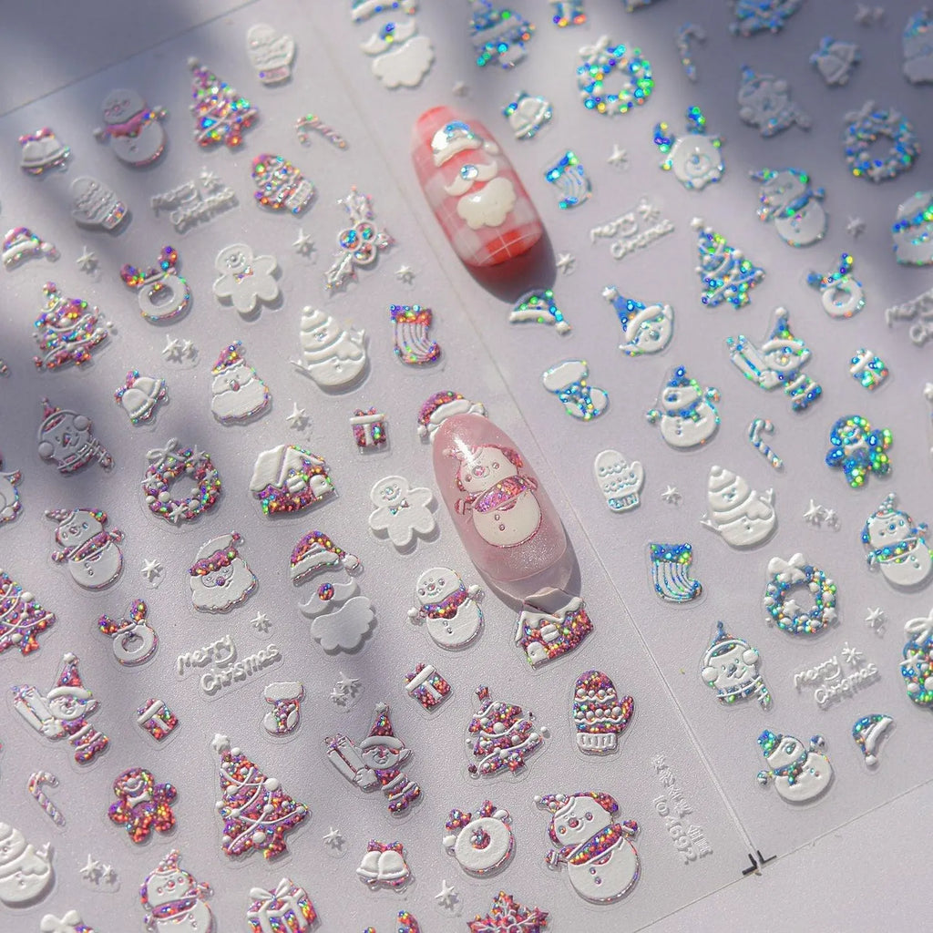 Snowflake Nail Art Stickers Christmas Snowman Adhesive Embossed Sticker Decals to4692