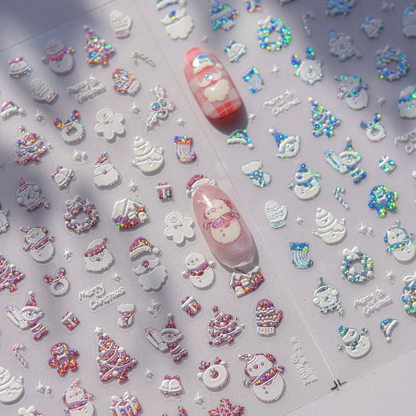 Snowflake Nail Art Stickers Christmas Snowman Adhesive Embossed Sticker Decals to4692