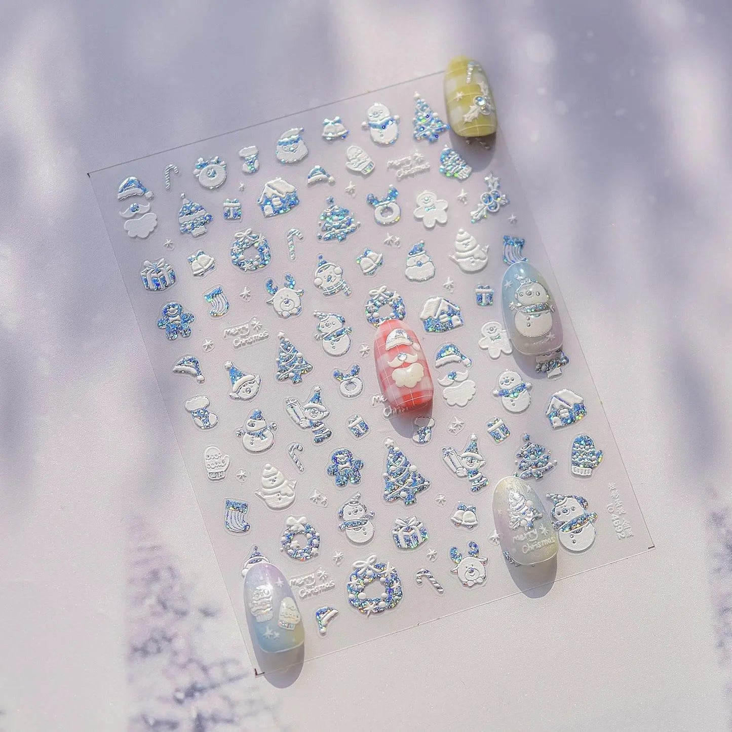 Snowflake Nail Art Stickers Christmas Snowman Adhesive Embossed Sticker Decals to4692