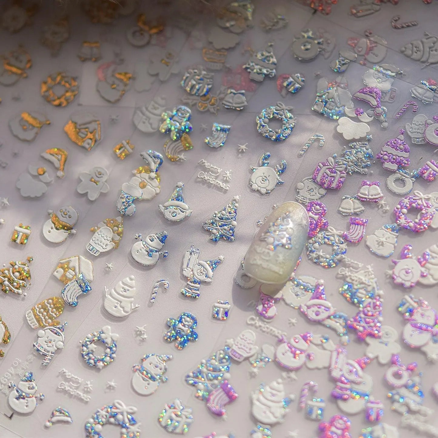 Snowflake Nail Art Stickers Christmas Snowman Adhesive Embossed Sticker Decals to4692