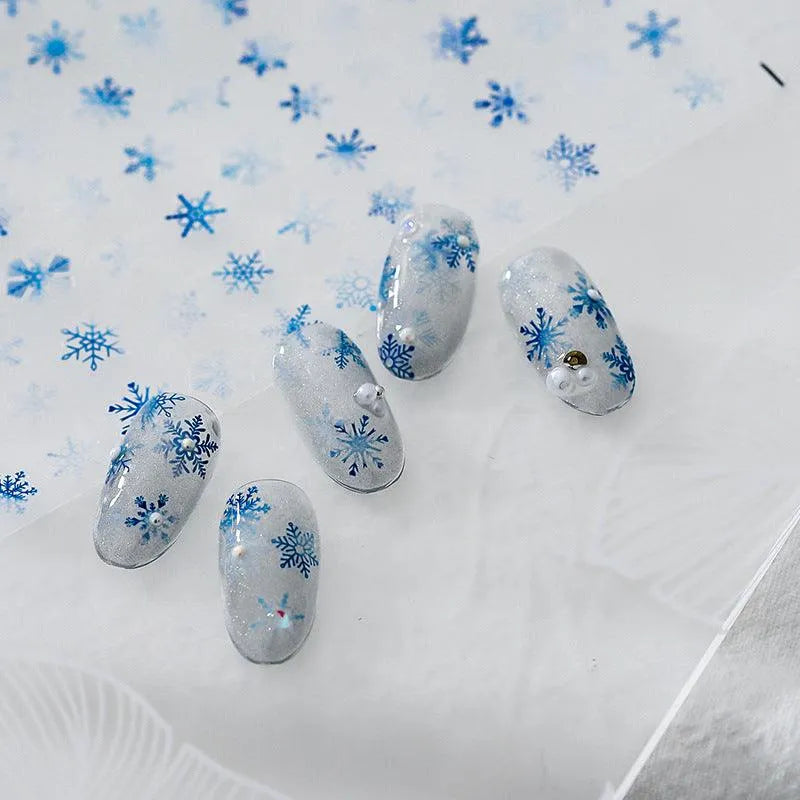 Snowflake Nail Art Stickers Gradient Blue Snowflake Adhesives Sticker Decals TS919