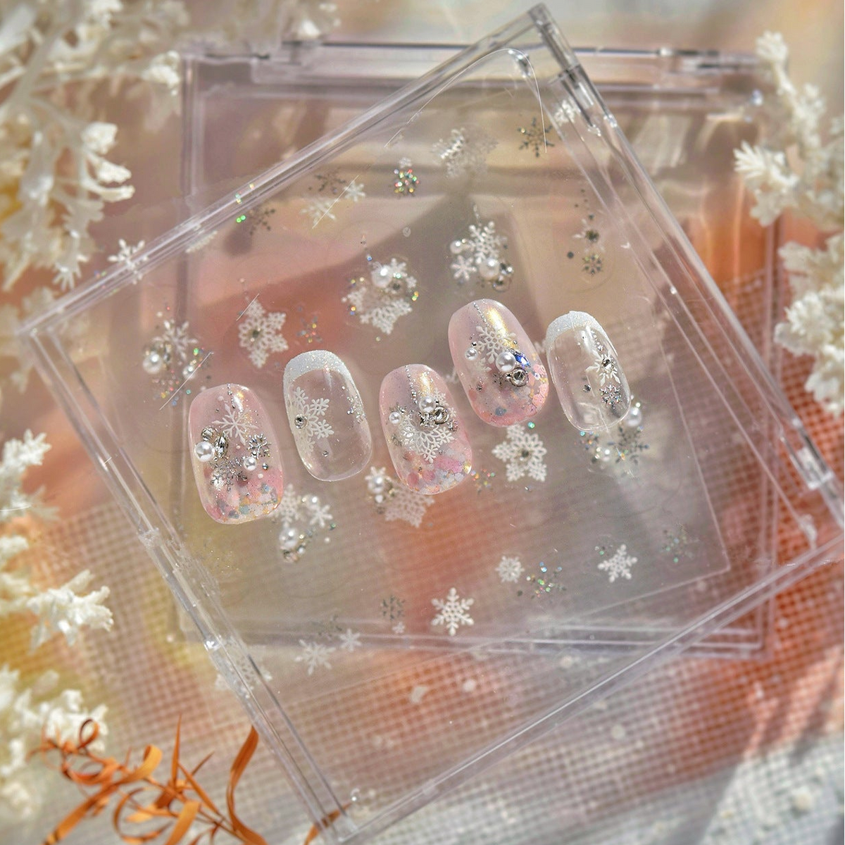 Snowflakes Rhinestone Nail Stickers – Pre-Arranged Self-Adhesive Nail Gems MD018