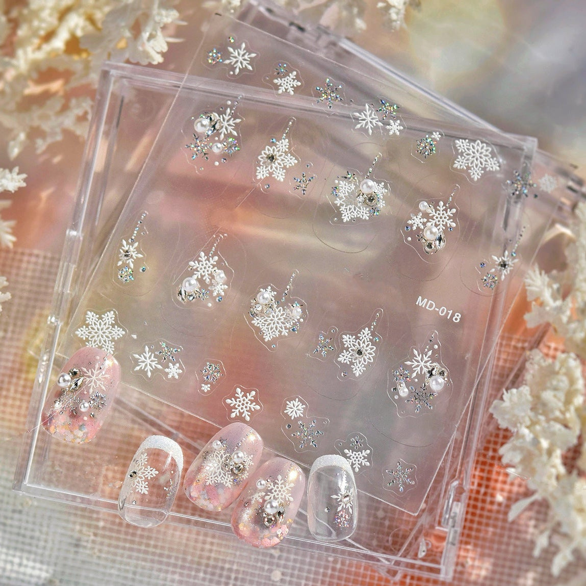 Snowflakes Rhinestone Nail Stickers – Pre-Arranged Self-Adhesive Nail Gems MD018