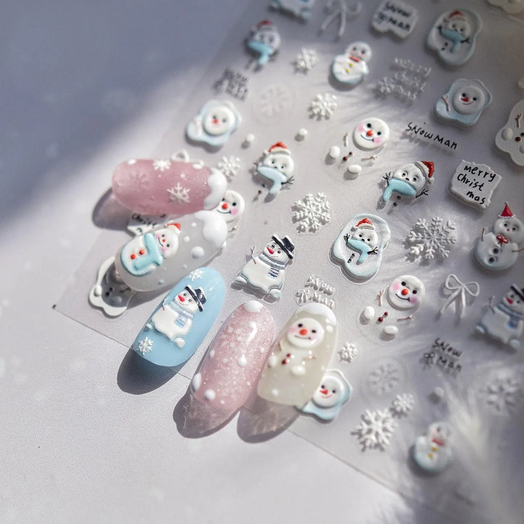 Snowman Nail Art Stickers Adhesive Embossed Christmas Snowflake Sticker Decals to4760