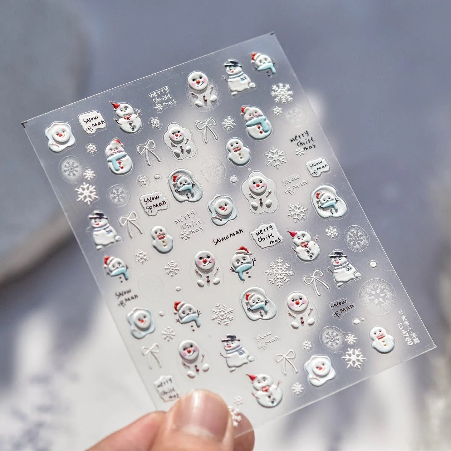 Snowman Nail Art Stickers Adhesive Embossed Christmas Snowflake Sticker Decals to4760