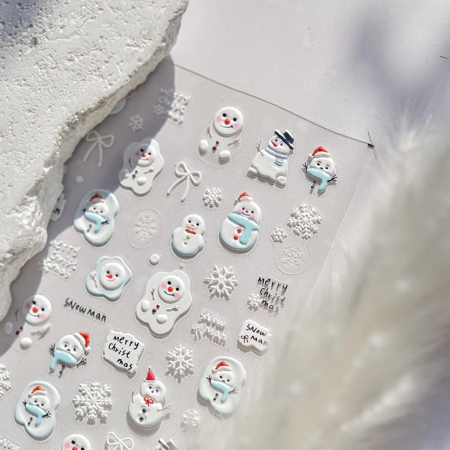 Snowman Nail Art Stickers Adhesive Embossed Christmas Snowflake Sticker Decals to4760