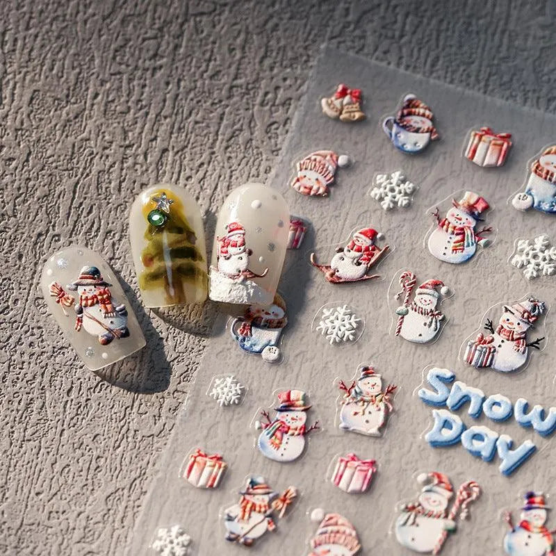 Snowman Nail Art Stickers Adhesive Slider Christmas Snowflakes Sticker Decals TS3449