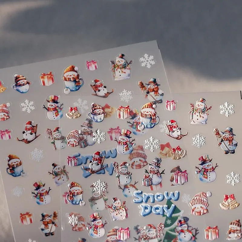 Snowman Nail Art Stickers Adhesive Slider Christmas Snowflakes Sticker Decals TS3449