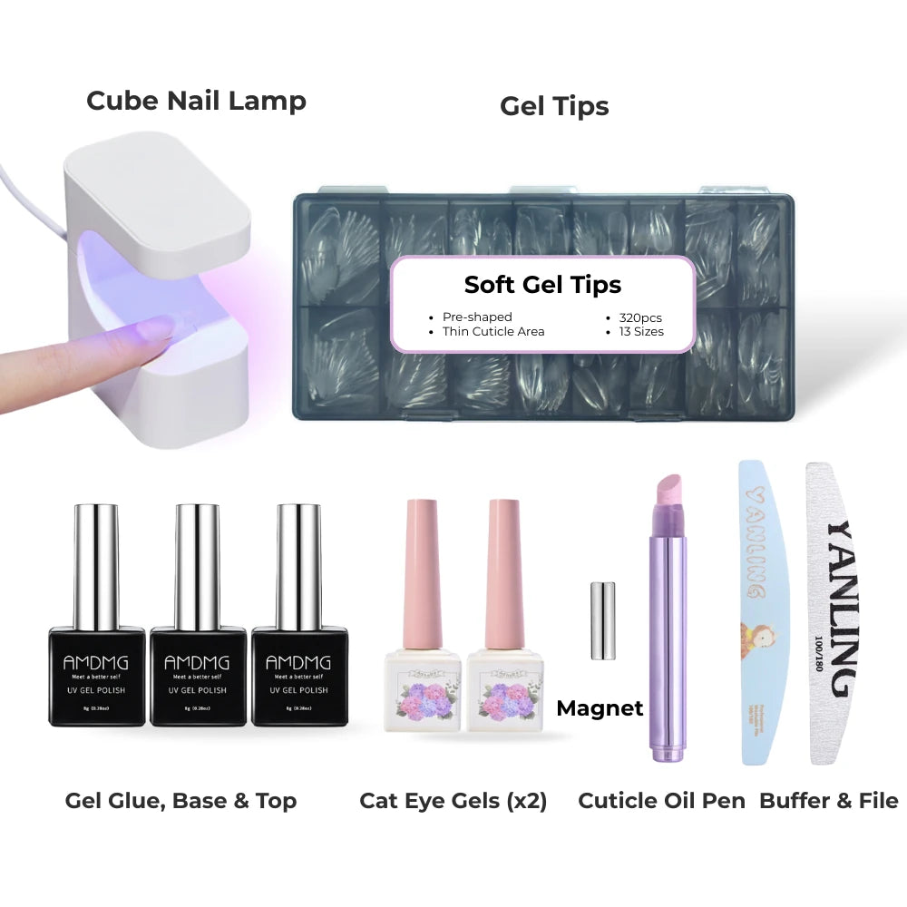 Soft Gel Extension Kit: Cat Eye Edition (With Lamp & Tips)