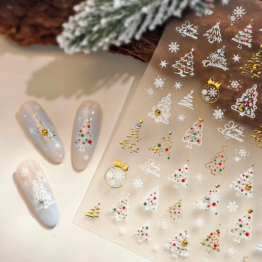Sparkle Christmas Tree & Snowflake Nail Art Stickers TL274