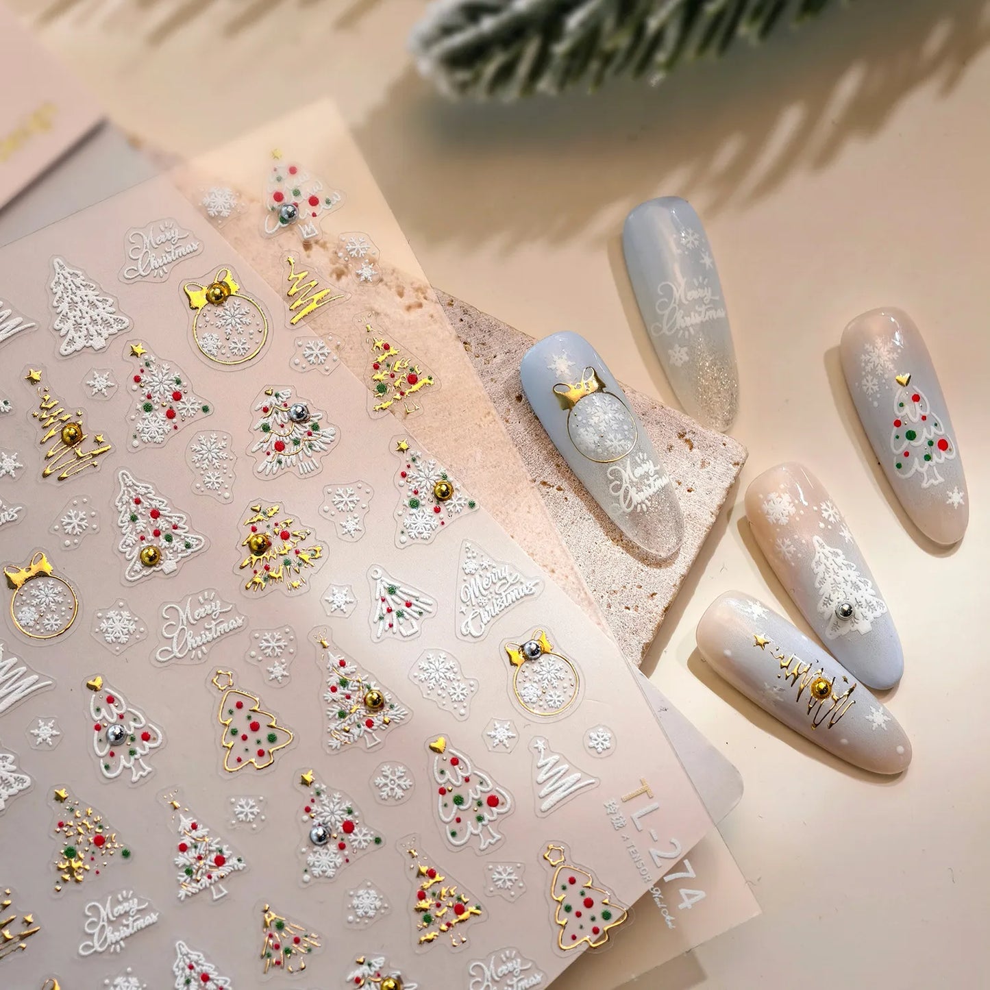 Sparkle Christmas Tree & Snowflake Nail Art Stickers TL274