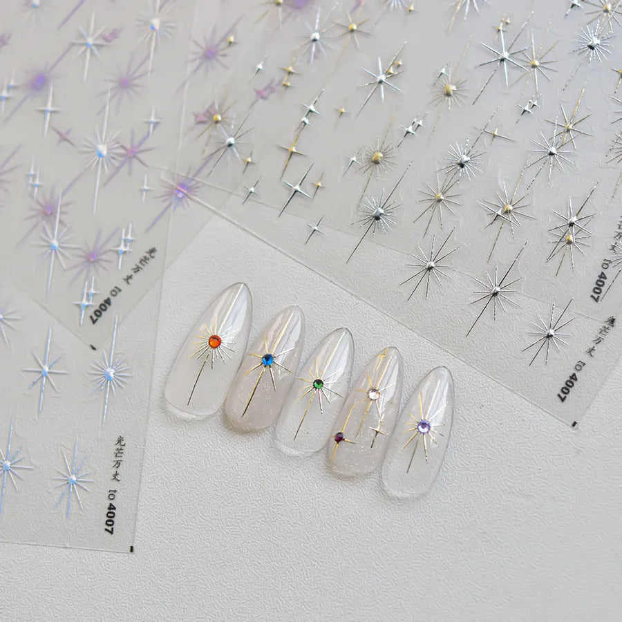 Sparkling Starburst Nail Stickers - Metallic Shimmer Nail Art Decals to4007
