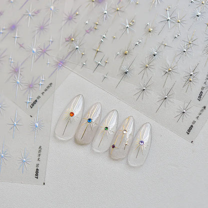 Sparkling Starburst Nail Stickers - Metallic Shimmer Nail Art Decals to4007