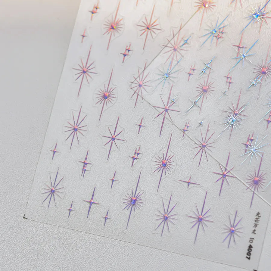 Sparkling Starburst Nail Stickers - Metallic Shimmer Nail Art Decals to4007