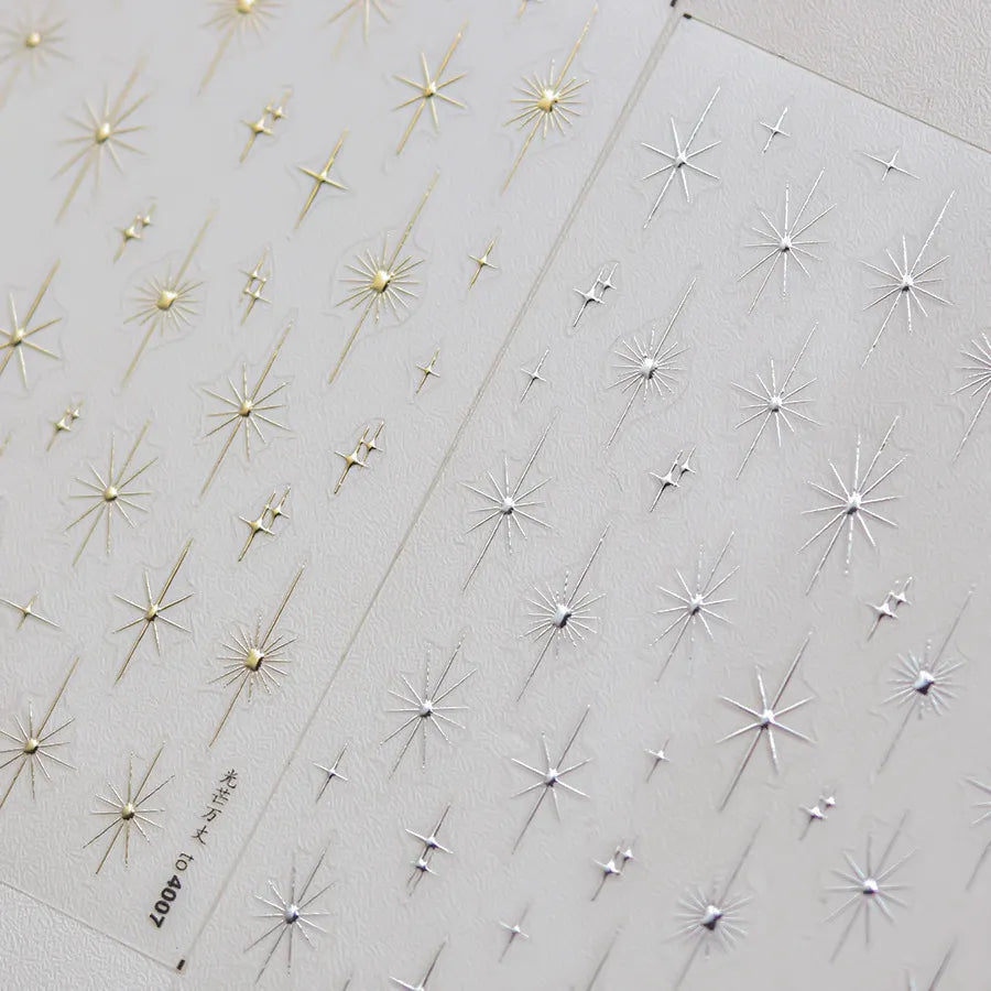 Sparkling Starburst Nail Stickers - Metallic Shimmer Nail Art Decals to4007