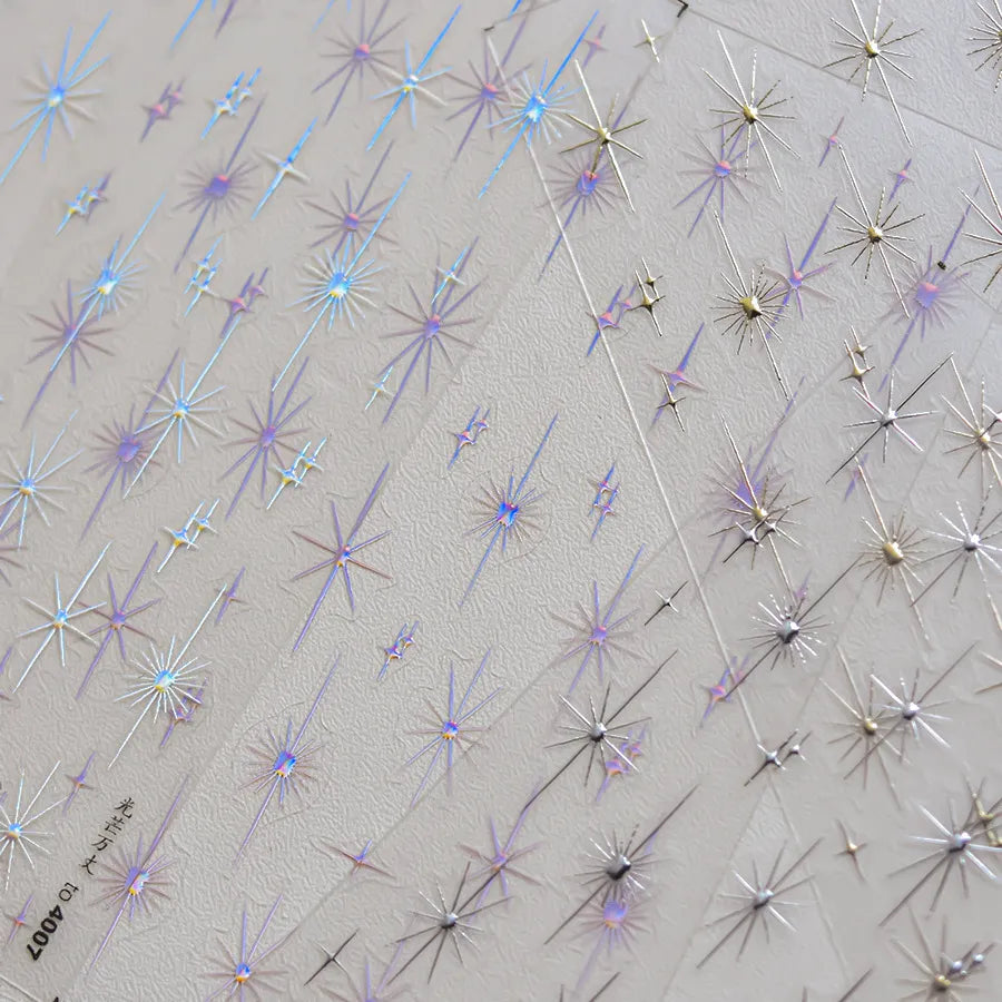 Sparkling Starburst Nail Stickers - Metallic Shimmer Nail Art Decals to4007