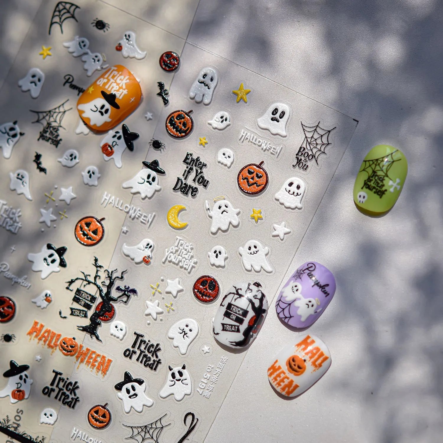 Spooky Black Cat 5D Halloween Nail Stickers | Cute Ghost & Skeleton Nail Art Decals