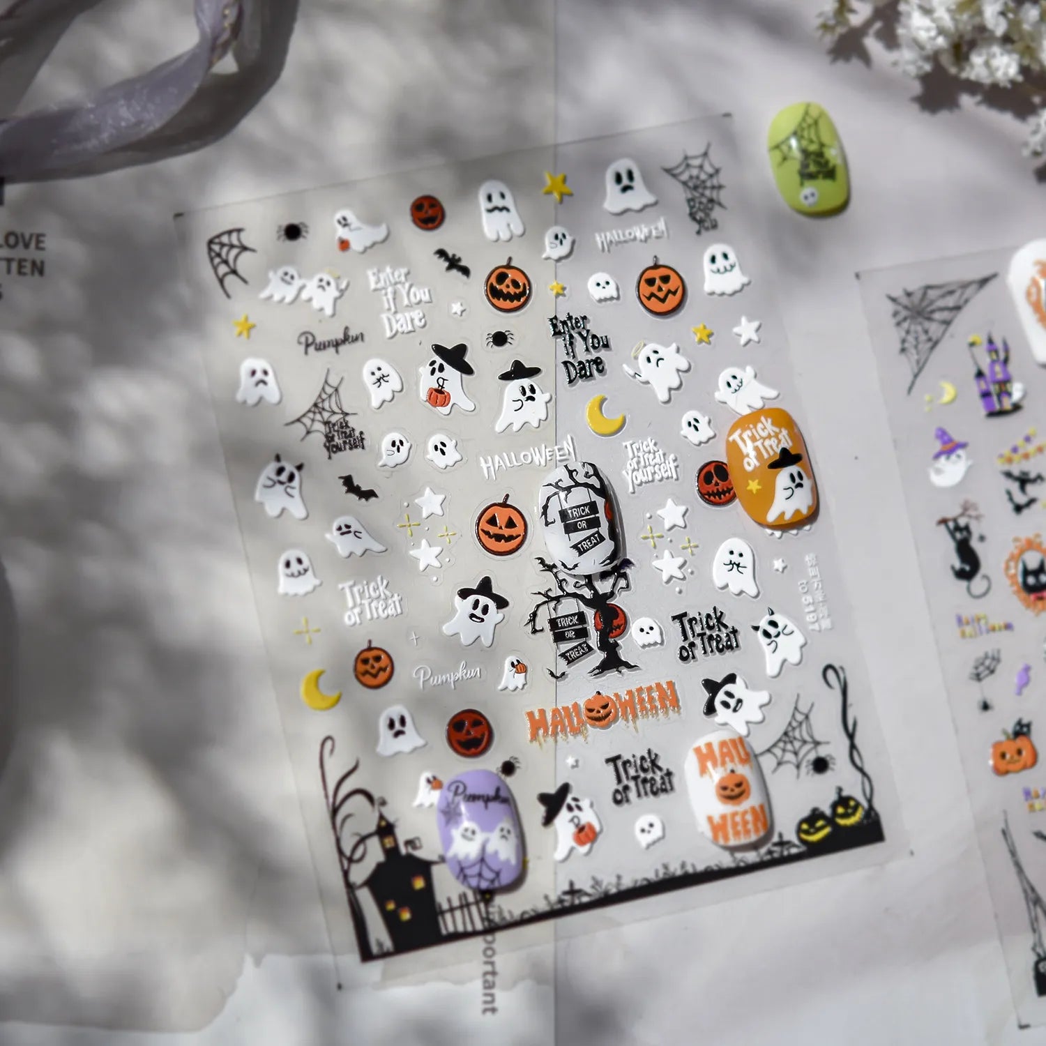 Spooky Black Cat 5D Halloween Nail Stickers | Cute Ghost & Skeleton Nail Art Decals