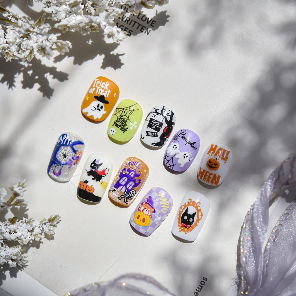Spooky Black Cat 5D Halloween Nail Stickers | Cute Ghost & Skeleton Nail Art Decals