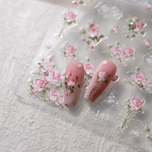 Spring Blossoming Flowers Nail Art Stickers Floral Adhesive Embossed Sticker Decals TL149