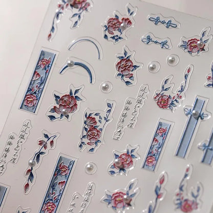Spring Blossoming Flowers Nail Art Stickers Floral Adhesive Embossed Sticker Decals TL149
