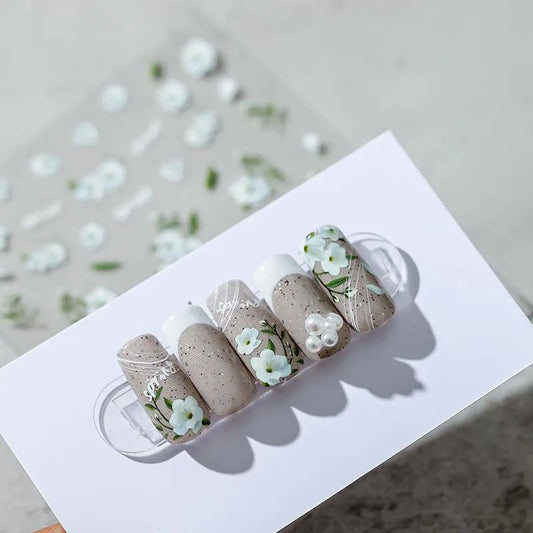  Spring Floral Nail Art Stickers Adhesive White Flowers Sticker Decals KX246