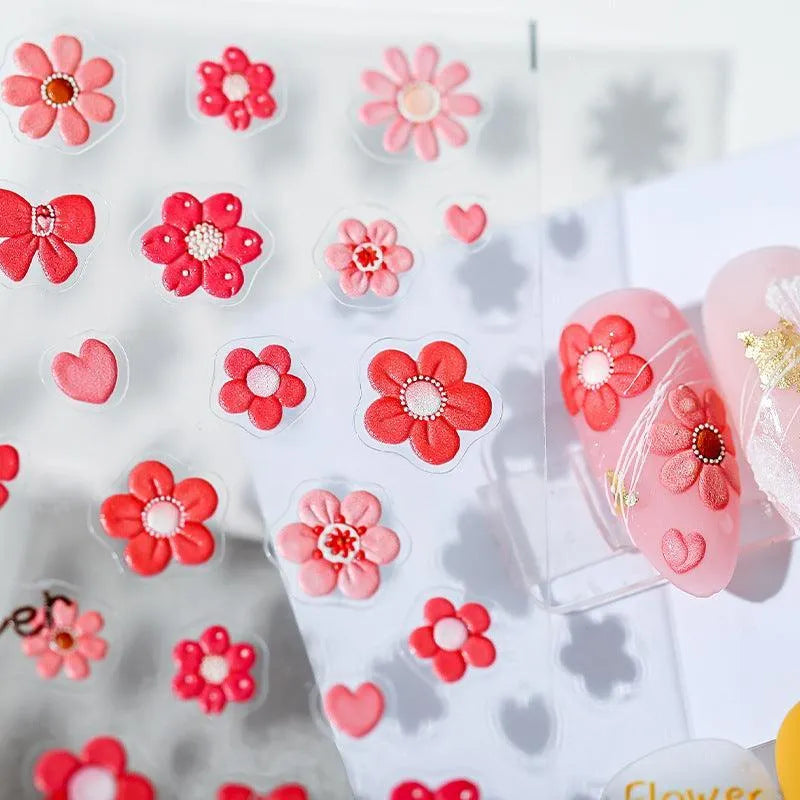 Spring Floral Nail Art Stickers Colorful Flower Leaf Adhesive Embossed Sticker Decals TS1165