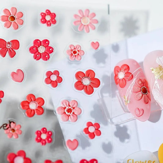 Spring Floral Nail Art Stickers Colorful Flower Leaf Adhesive Embossed Sticker Decals TS1165