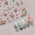 Spring Flower Nail Art Stickers Adhesive Embossed Peony Sticker Decals to3679