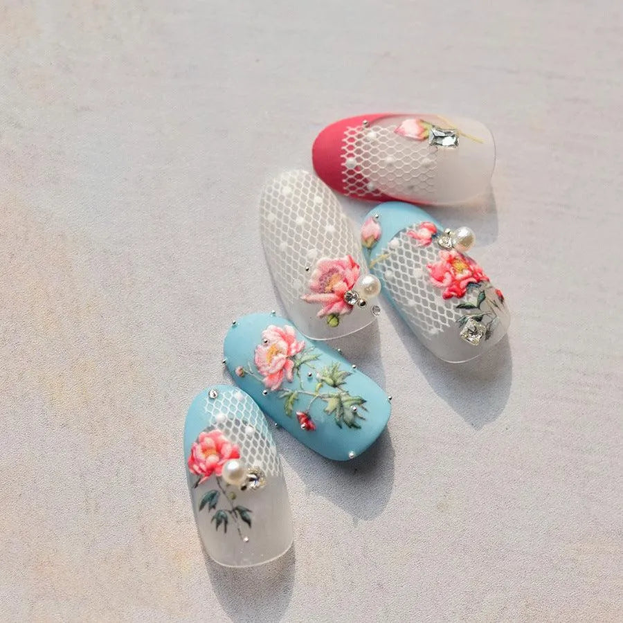 Spring Flower Nail Art Stickers Adhesive Embossed Peony Sticker Decals to3679