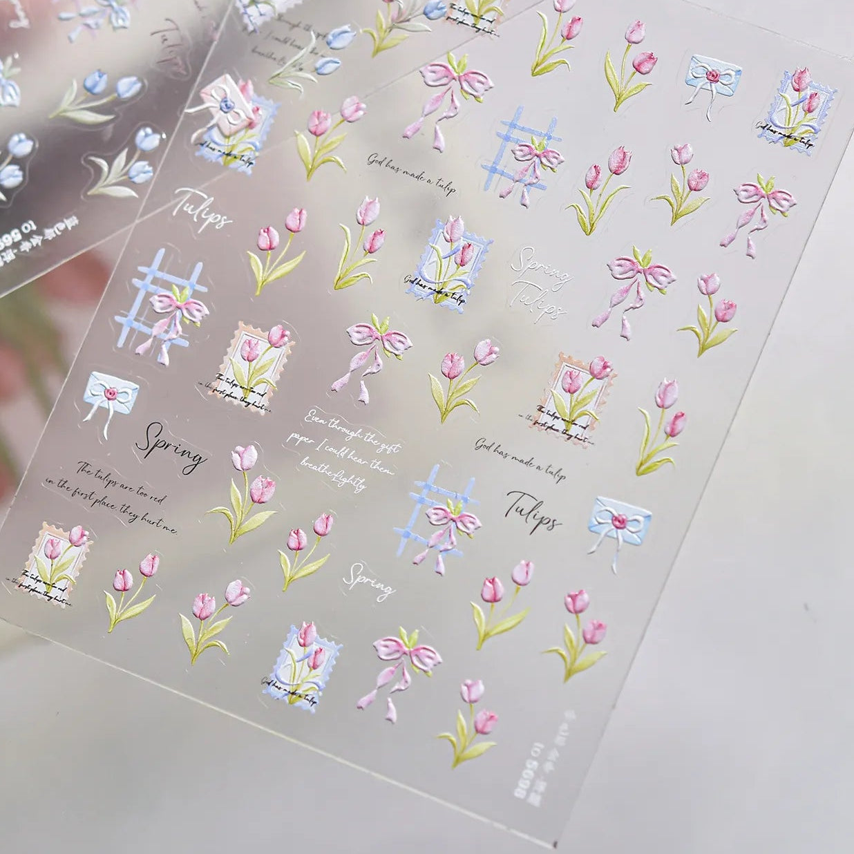 Spring Tulip Nail Stickers - Romantic Bow Floral Decals