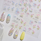 Spring Tulip Nail Stickers - Romantic Bow Floral Decals