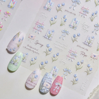 Spring Tulip Nail Stickers - Romantic Bow Floral Decals