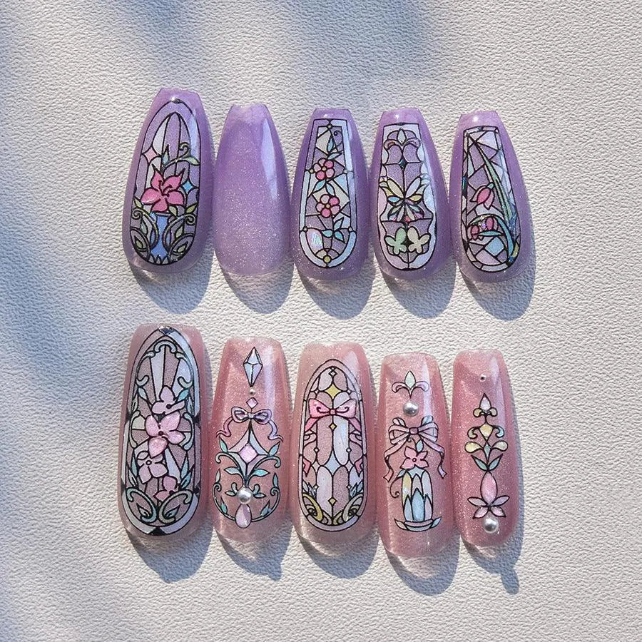 Stained Glass Window Nail Art Stickers Adhesive Embossed Sticker Decals